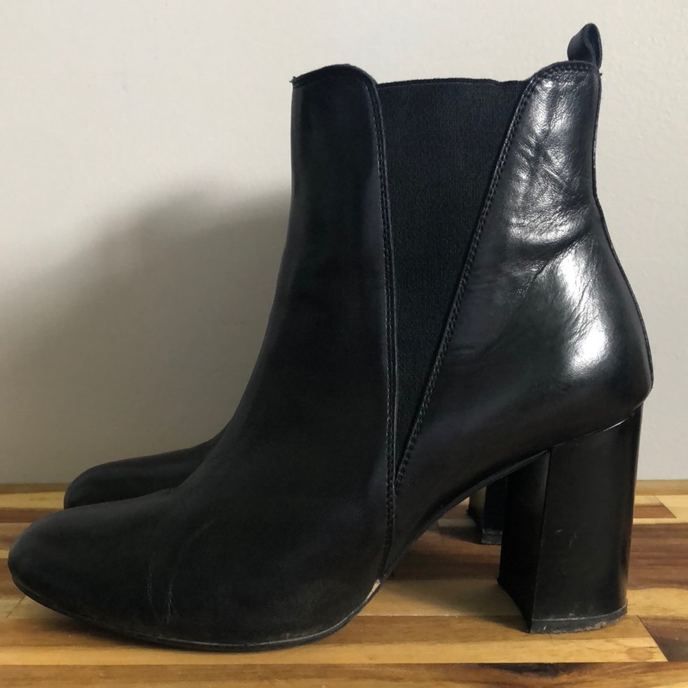 Black leather ankle booties